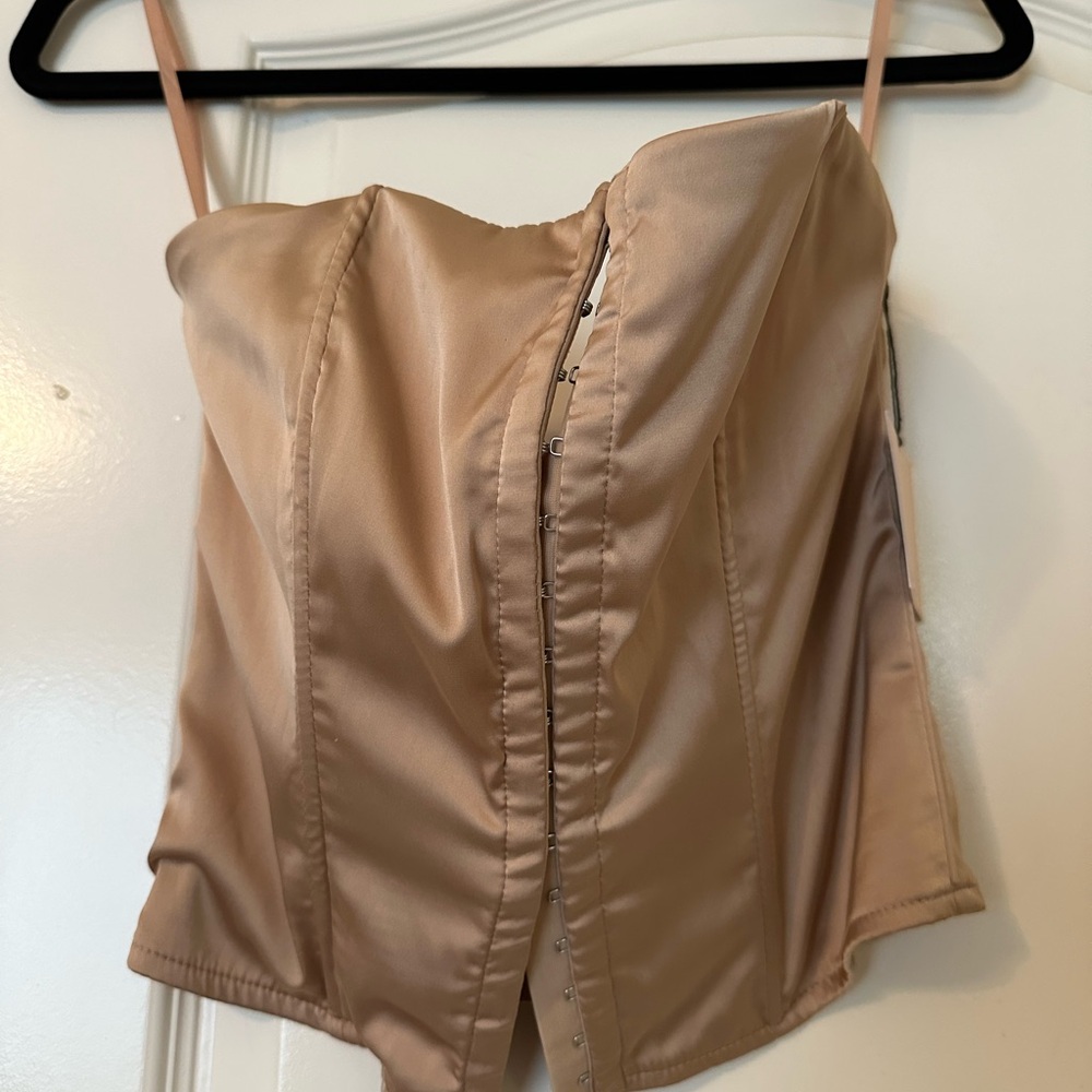 NWT. Satin Bustier Top in Champagne